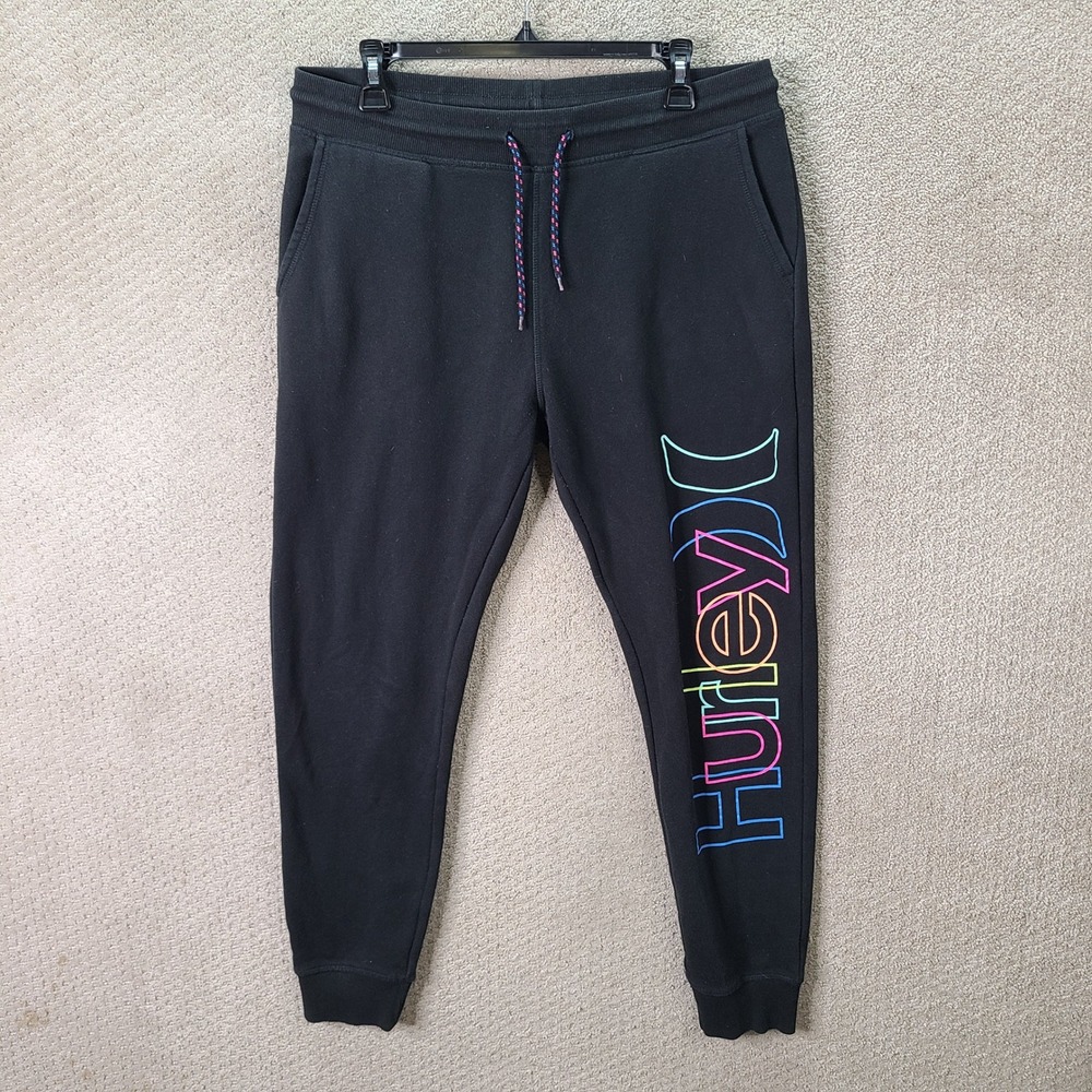 Hurley Sweatpants Mens Medium Black Jogger Graphic Cotton Blend Casual Athletic